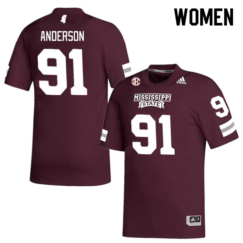 Women #91 Deonte Anderson Mississippi State Bulldogs College Football Jerseys Stitched Sale-Maroon